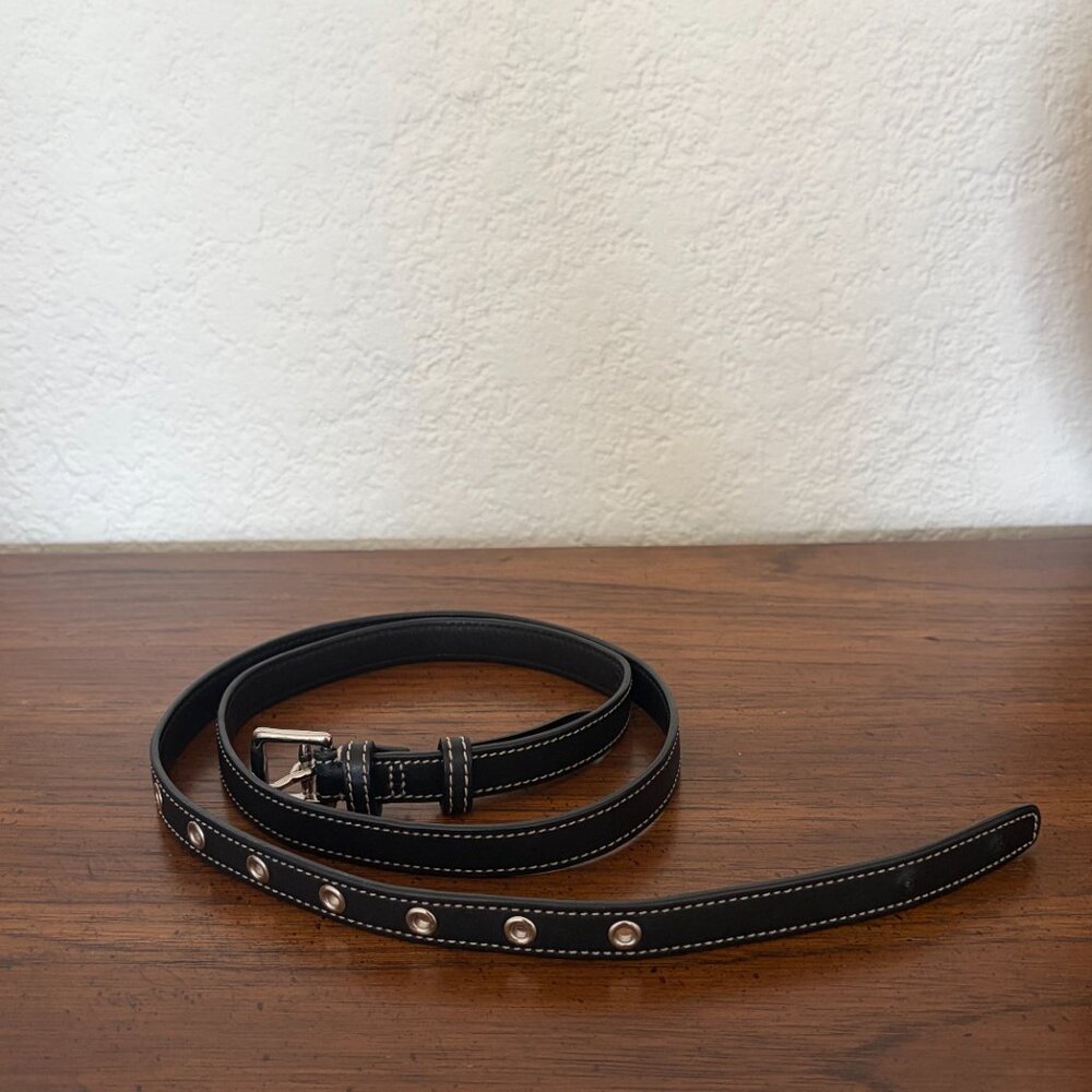 Coach Black Leather Belt with White Contrast Stitching - Picture 7 of 7